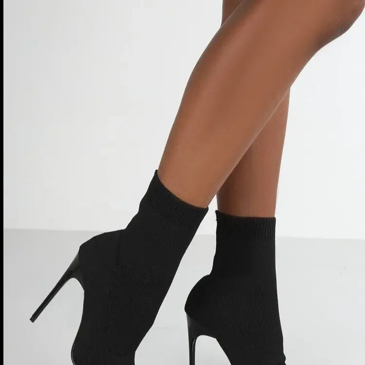 Elastic Knit High-Heel Sock Boots