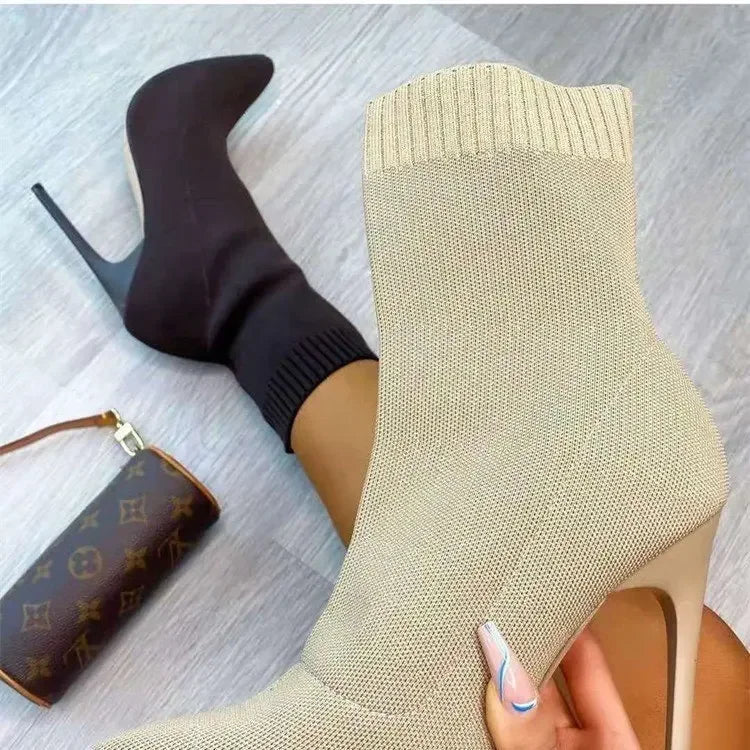 Elastic Knit High-Heel Sock Boots