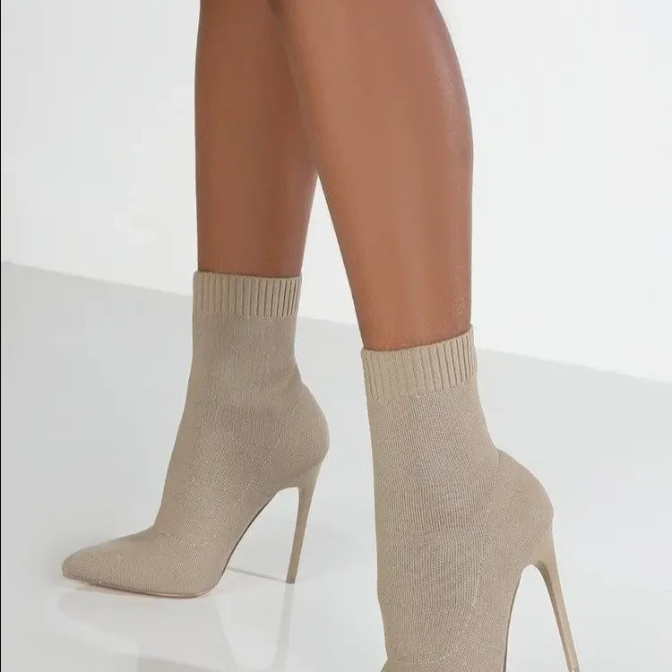 Elastic Knit High-Heel Sock Boots