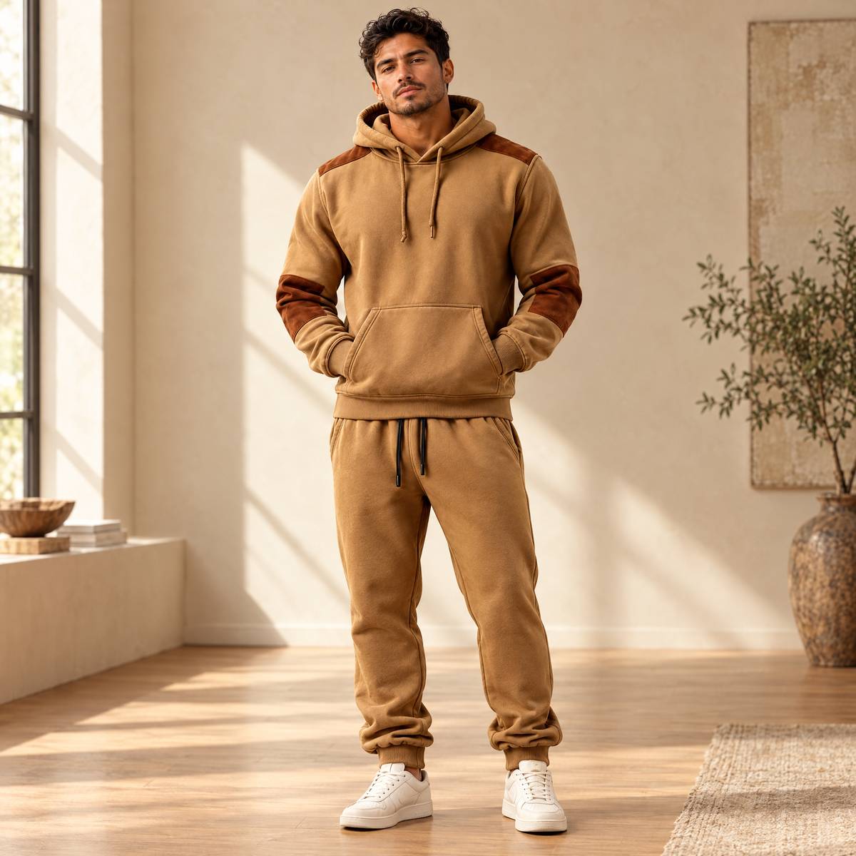 Men's hoodie & jogger set in Camel Brown