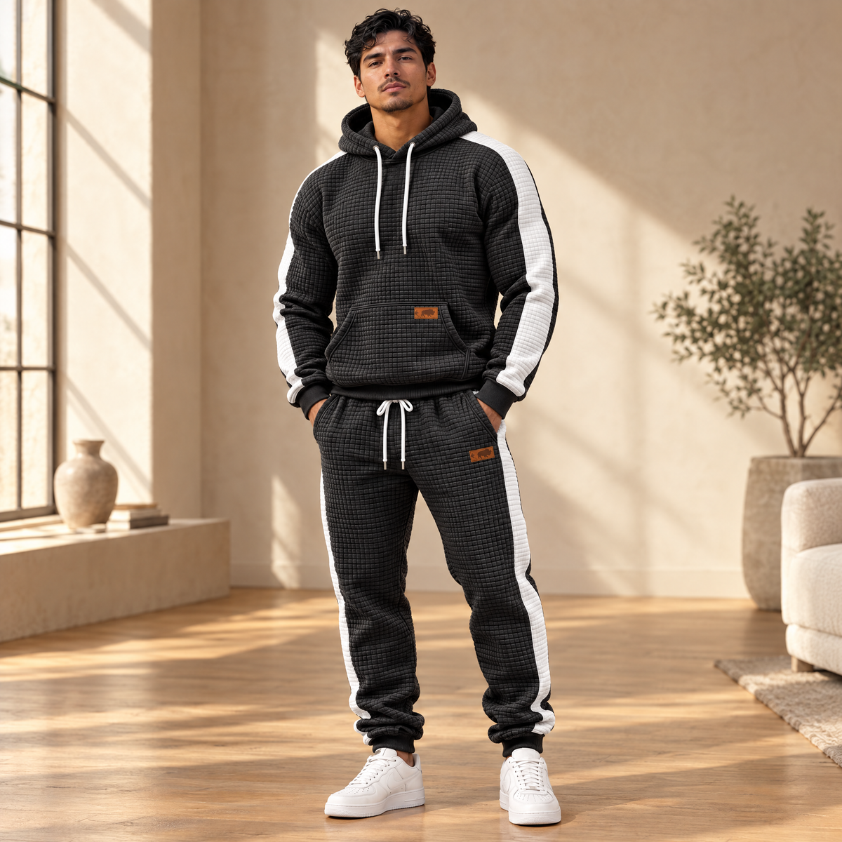 Men's hoodie & jogger set in Black & White Stripe