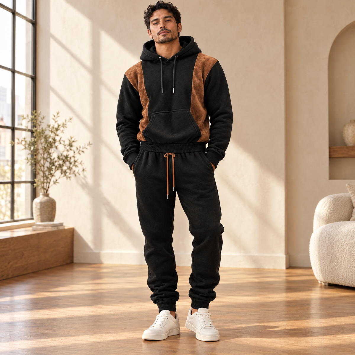 Men's hoodie & jogger set in Black & Brown