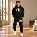 Men's NYC print hoodie & jogger set in Black